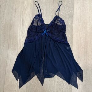 Elegant Navy Blue Lace Chemise